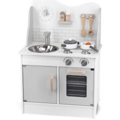 Pilkos spalvos medinė virtuvėlė su priedais