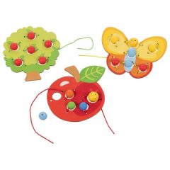 Medinės dėlionės varstymui (DRUGELIS, medis, obuolys)